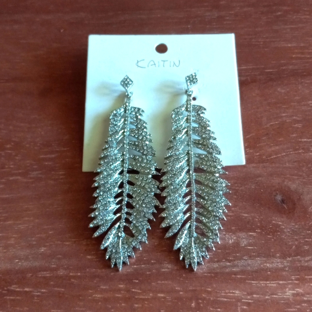 NWT Rhinestone Feather Earrings